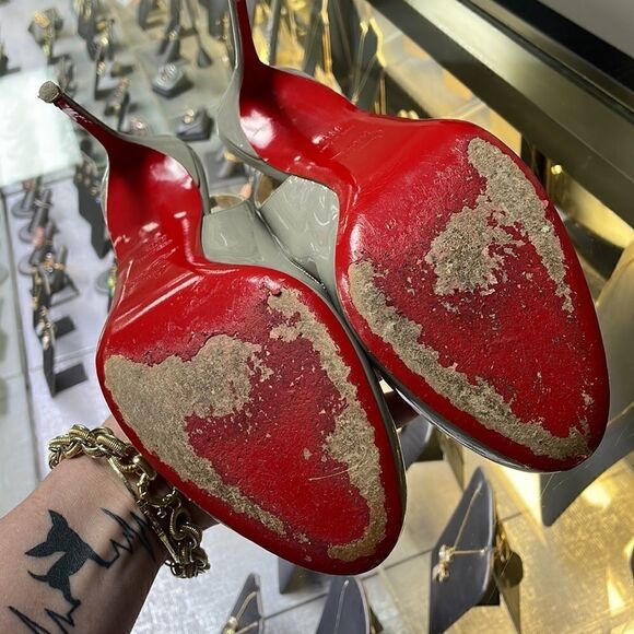 Christian Louboutin Gray Patent Sling Back Heels - Picture 6 of 6